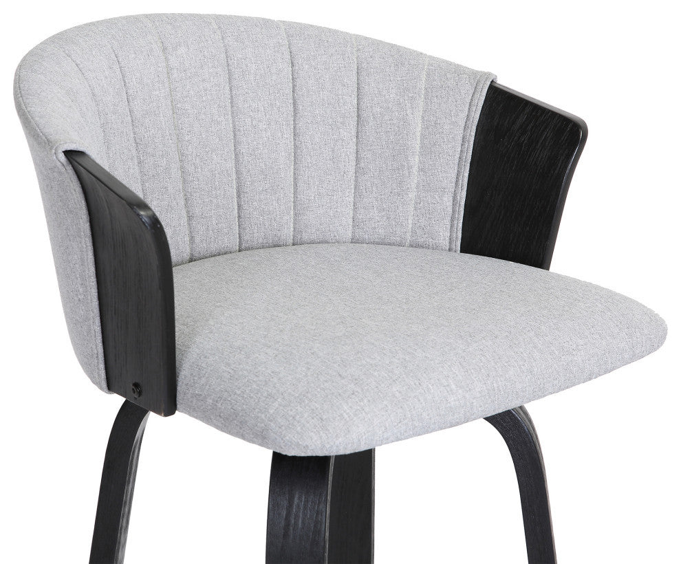 Diana Swivel Black Wood Counter Stool, Light Gray Fabric