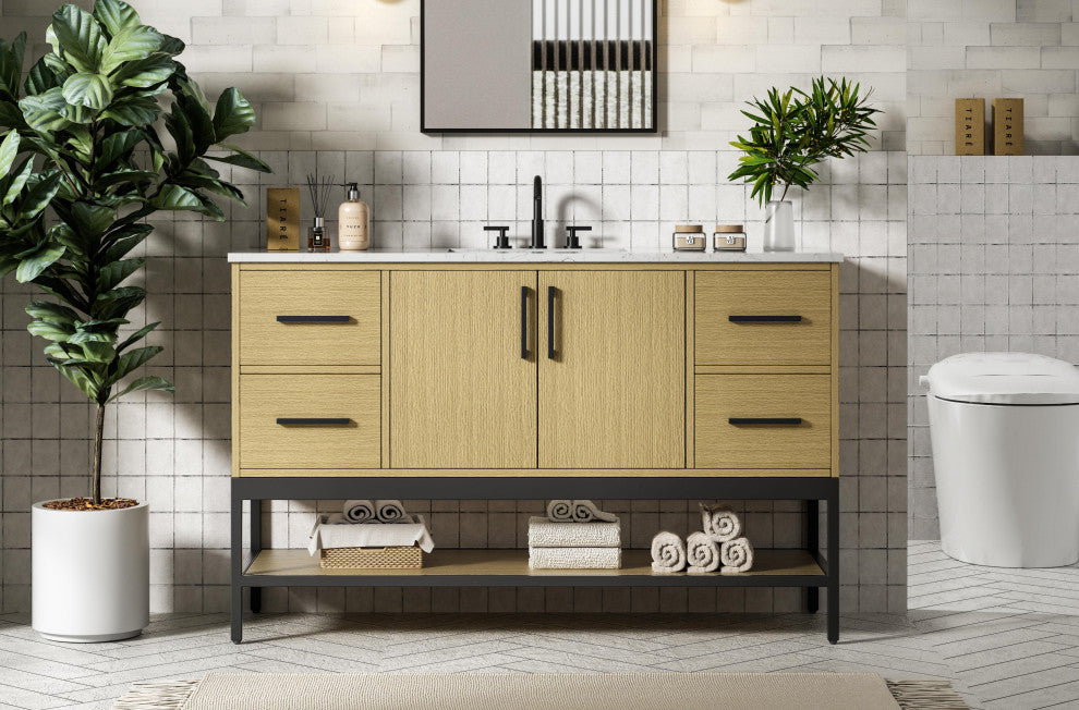Home Living 54" Single Bathroom Vanity, Honey Brown