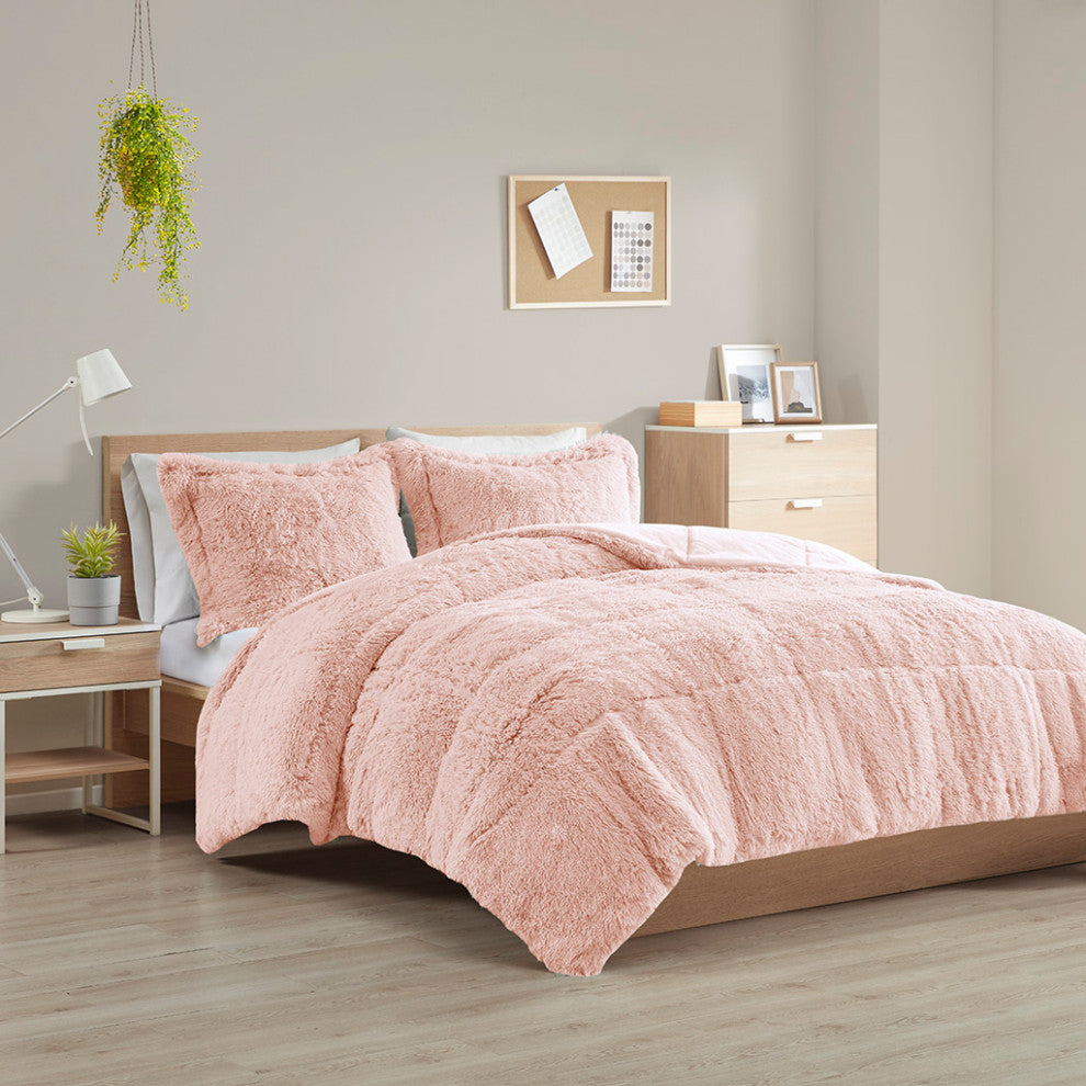 Intelligent Design Malea Shaggy Faux Fur Comforter Mini Set, Blush