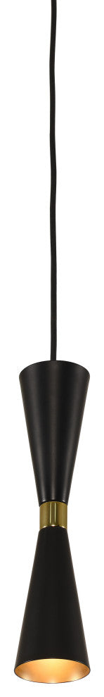 Milo 5x12" 1-Light Midcentury Mini-Pendants by Kalco, Black and Vintage Brass