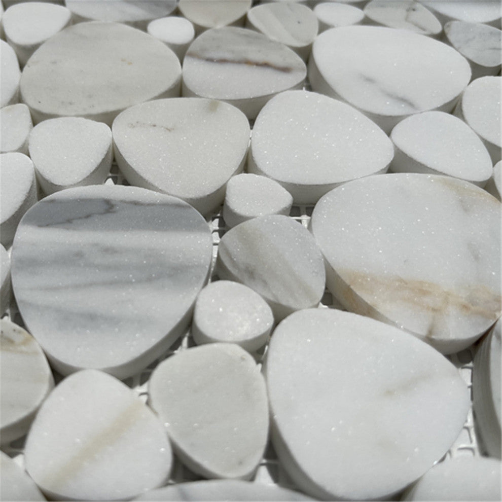 Calacatta Gold Calcutta Marble Heart Bubble Pebble Shower Tile Honed, 1 sheet