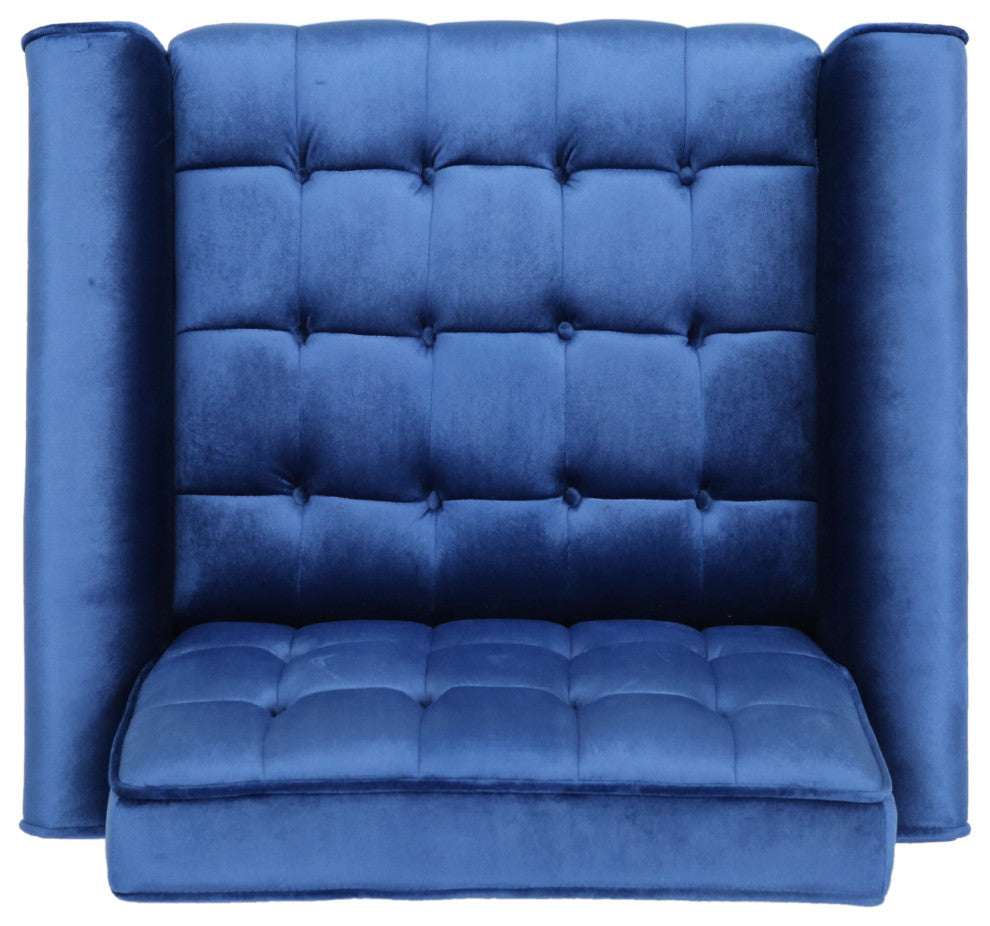 GDF Studio Betsy Modern Button-Tufted Waffle Stitching Velvet Armchair, Navy Blue
