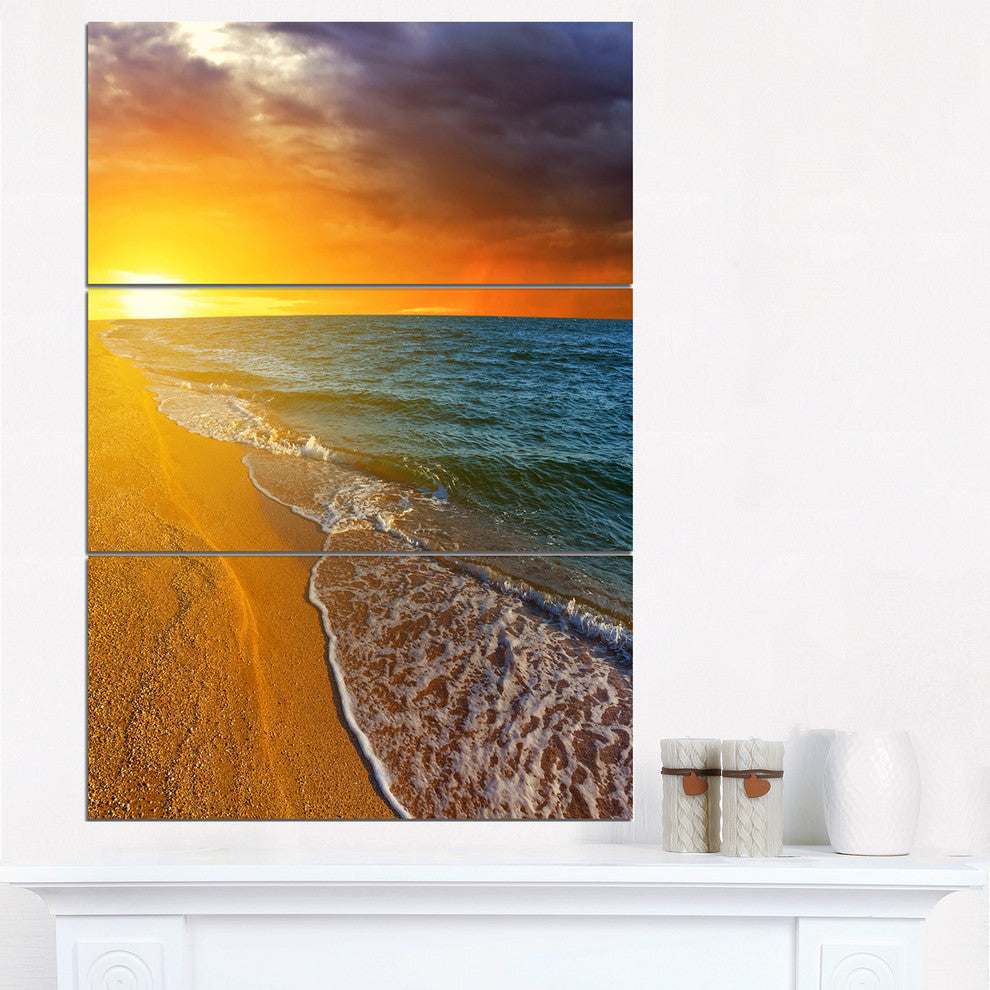 "Fantastic Yellow Sky in Blue Beach" Metal Wall Art, 3 Panels, 28"x36"