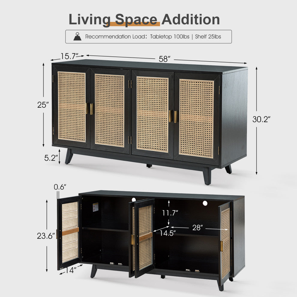 Media Storage TV Stand, Up to 65", Black