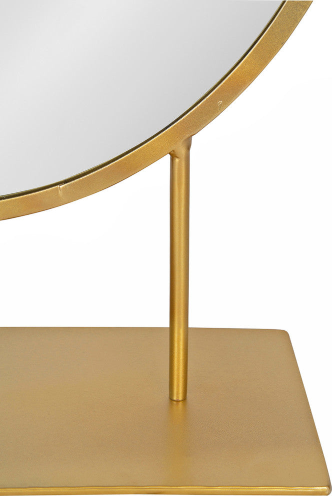 Rouen Round Metal Table Mirror, Gold 18x22