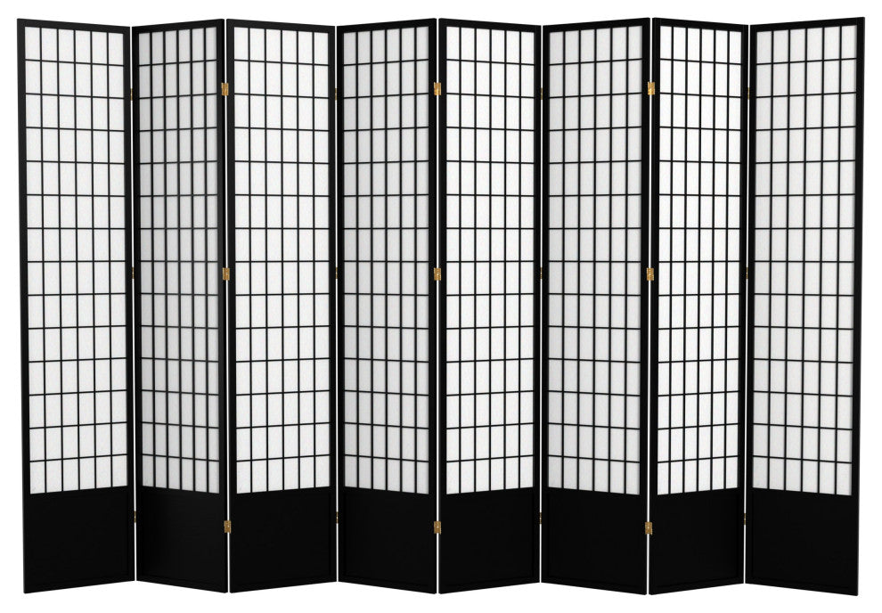 7' Tall Window Pane Shoji Screen, Black, 8 Panels