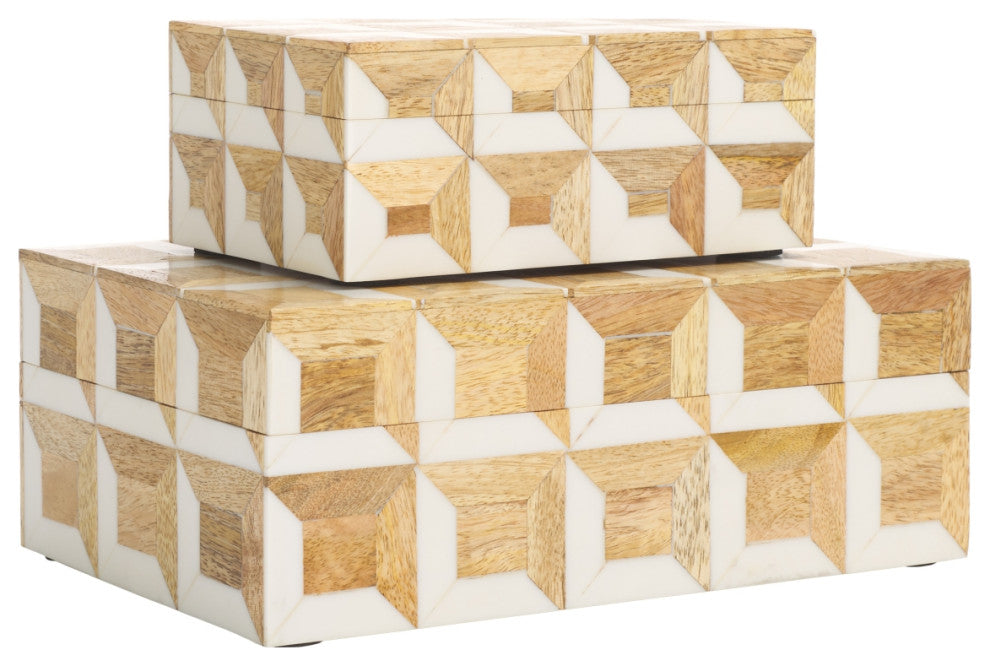 Safavieh Lori Decor Box, Set of 2, Antique Ivory/Natural Brown