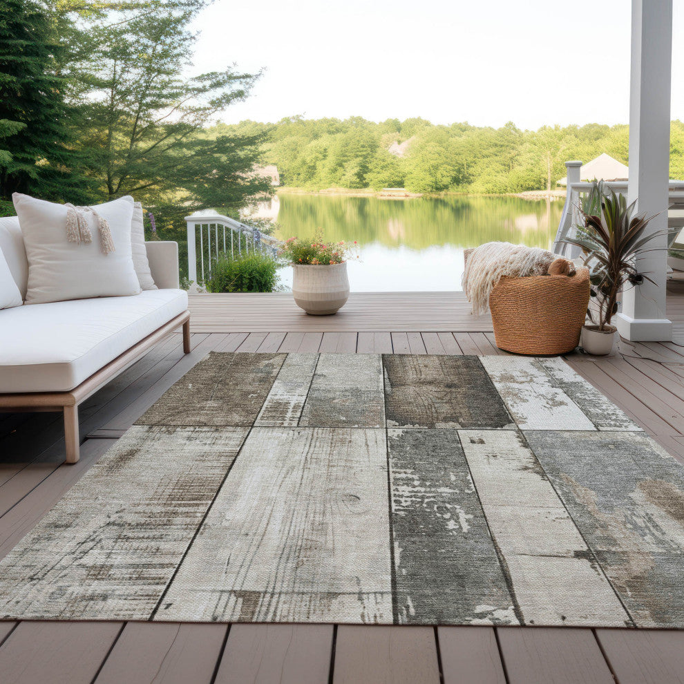 Machine Washable Indoor/Outdoor Chantille ACN1877 Taupe 3' x 5' Rug