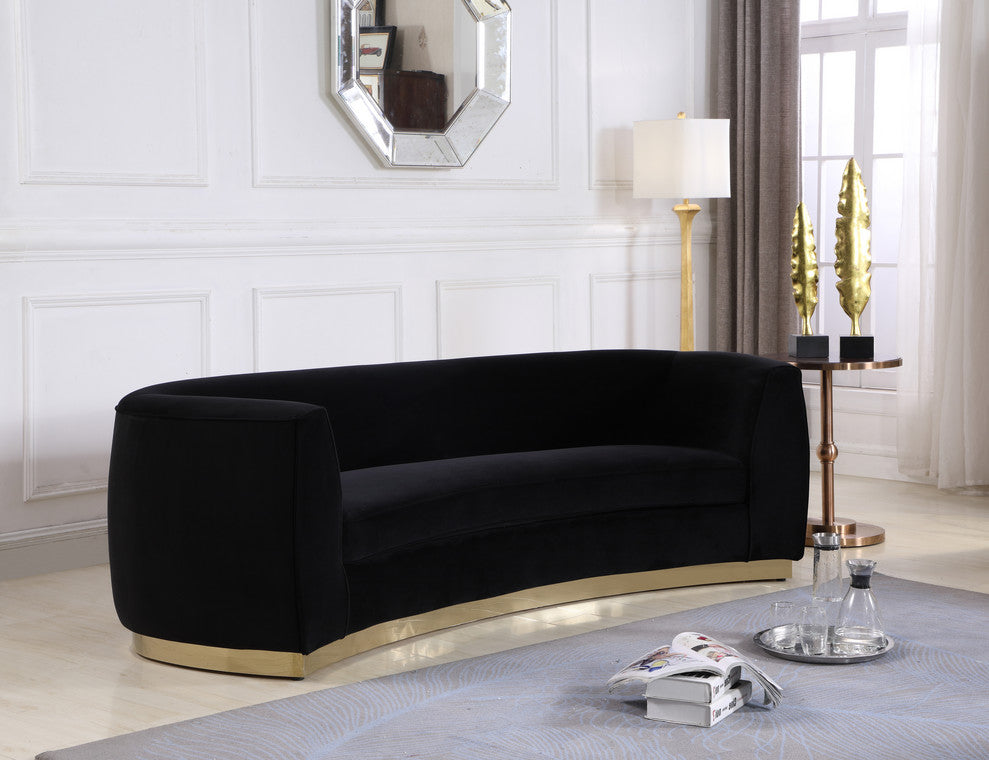 Julian Velvet Upholstered Sofa, Black, Gold Base