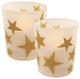 Battery Operated LED Wax Candles in Glass Holders, Gold Stars, Set of 2