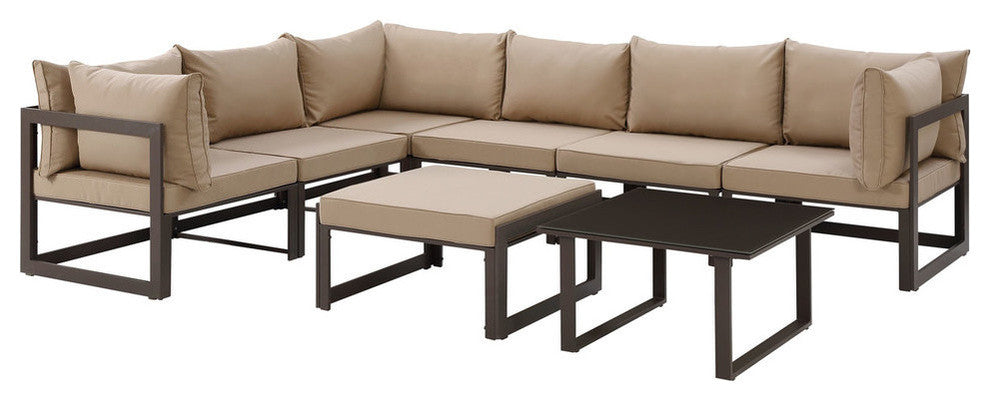 Modway Fortuna 8 Piece Outdoor Patio Sectional Sofa Set, Brown Mocha