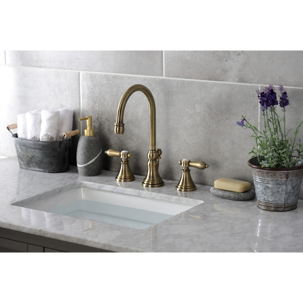 KS2983BAL Widespread Bathroom Faucet With Brass Pop-Up, Antique Brass