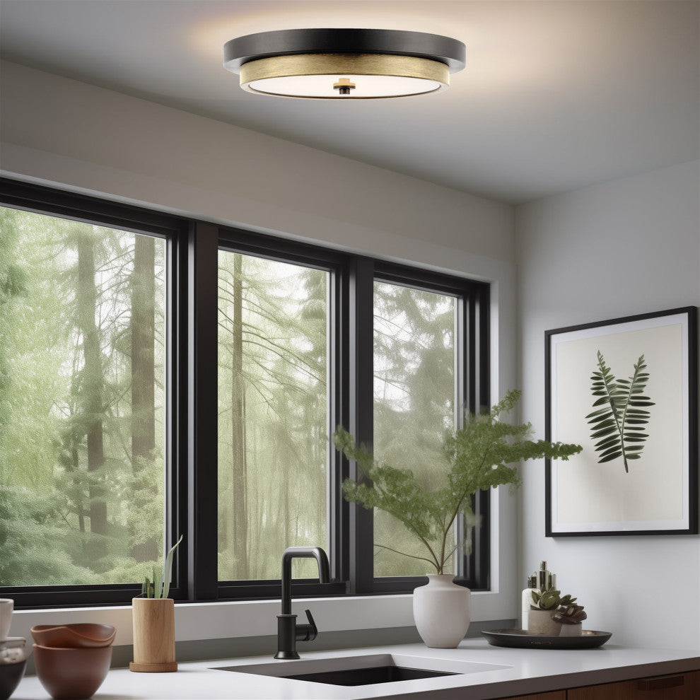 Kira Home Hermosa 14" Ceiling Light, Integrated 24W LED, Round Glass Diffuser