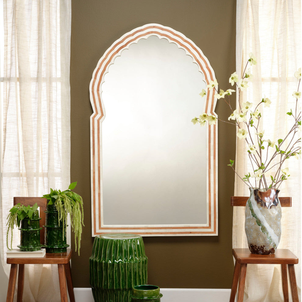 Bardot 60" Wood and Buffalo Bone Arch Wall Mirror