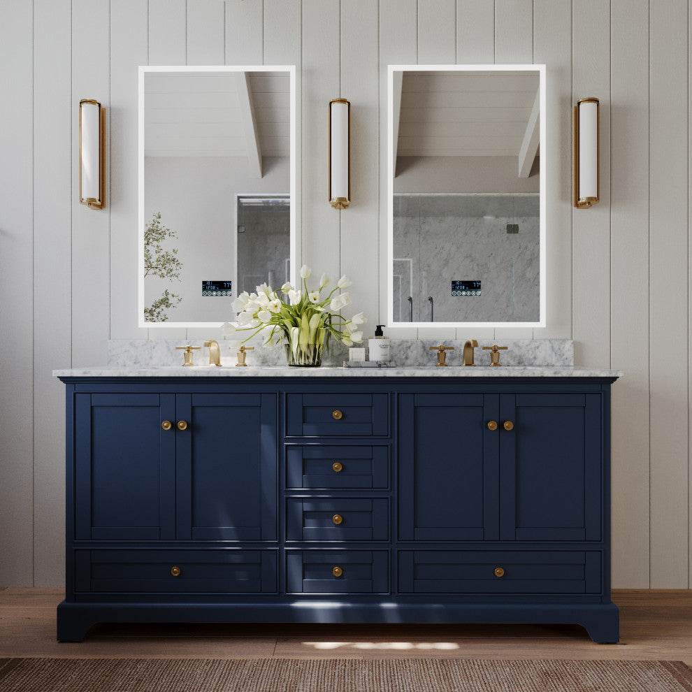 Audrey Vanity Set, Heritage Blue, 72", Gold Hardware, No Mirror