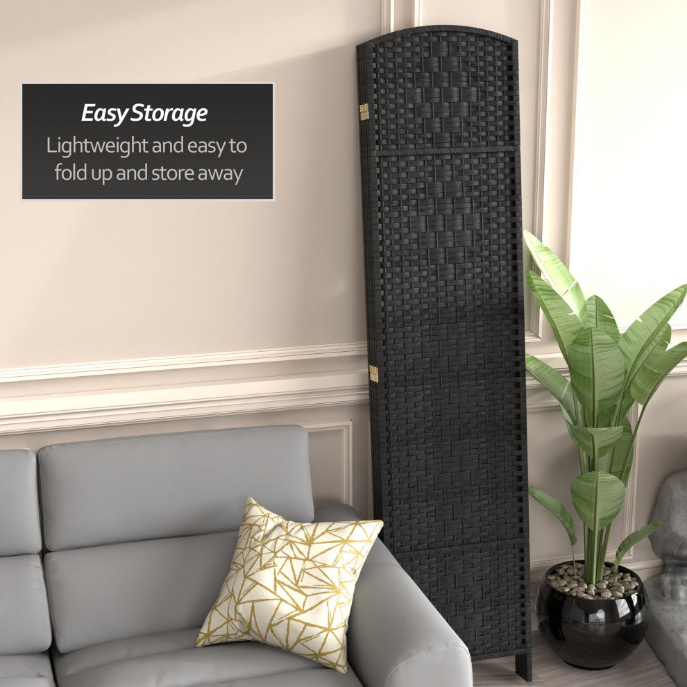 7' Tall Diamond Weave Room Divider, Black, 4 Panels