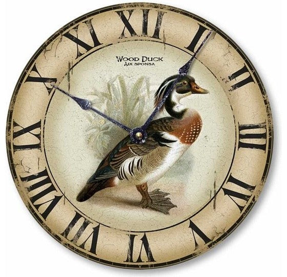 Vintage-Style Clock with Wood Duck, 12 Inch Diameter