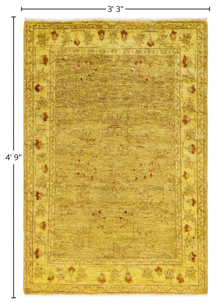 Overdyed One-of-a-Kind Hand-Knotted Area Rug Yellow, 3' 3" x 4' 9"