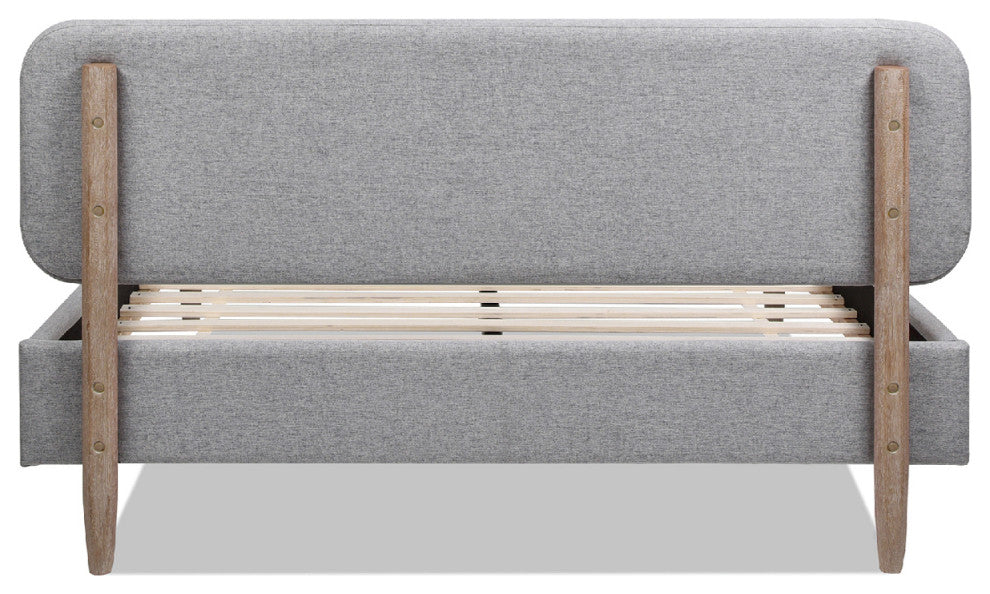 Diego Low Upholstered Platform Bed, Light Gray Polyester, Queen