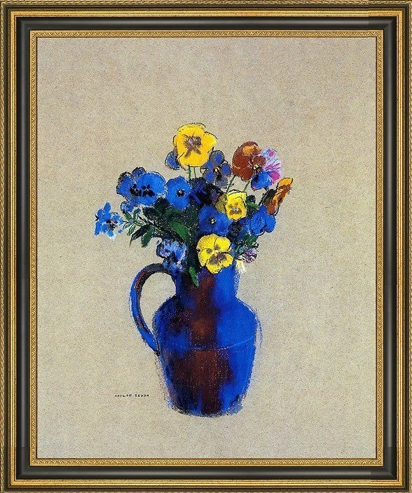 Odilon Redon Vase of FlowersPansies Framed Premium Canvas Print, 20"x25"