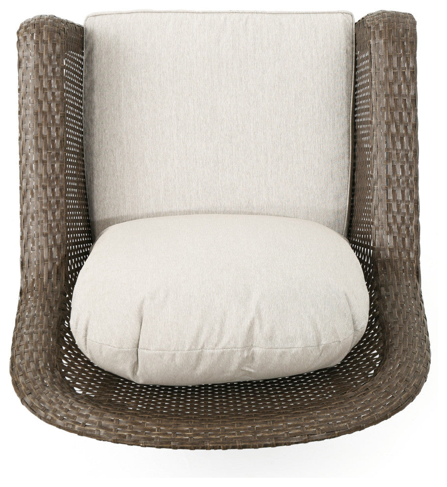 GDF Studio Linsten Outdoor Wicker Swivel Club Chairs, Water Resistant Cushions, Set of 2