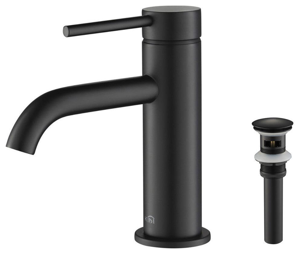 Circular Brass Single Handle Bathroom Faucet KBF1008, Matte Black, With Drain
