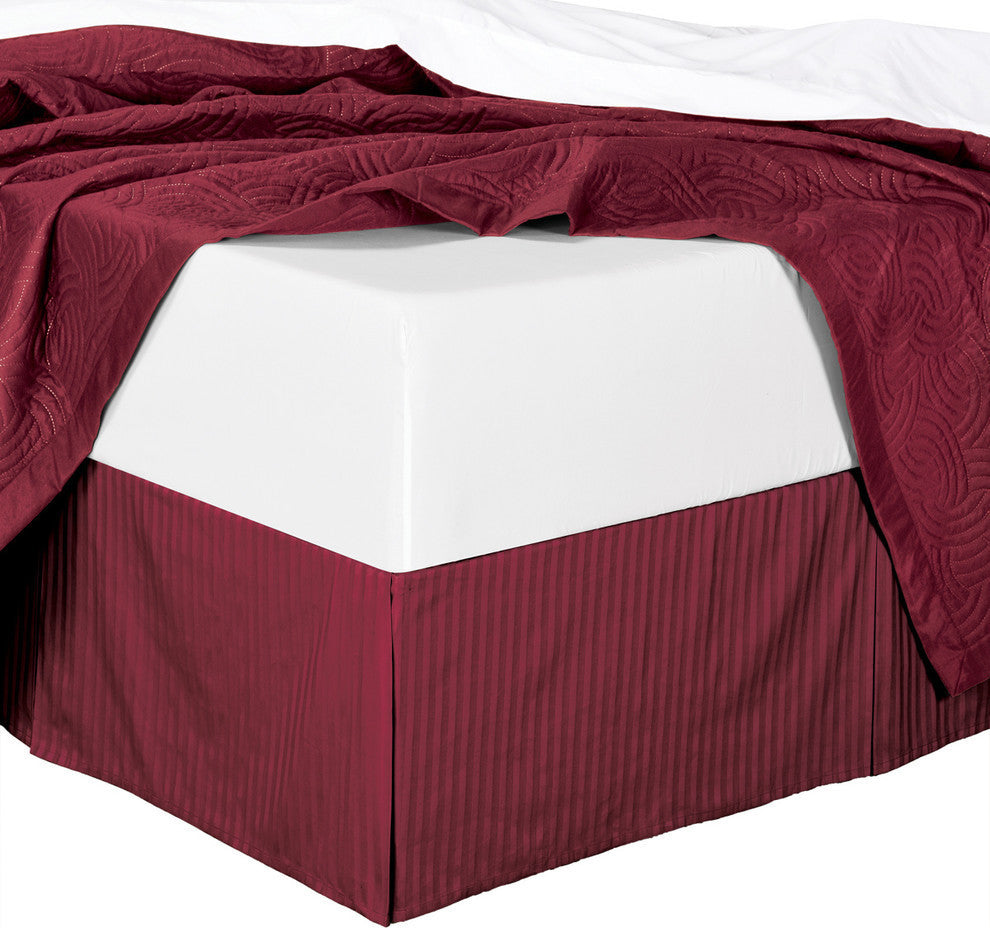 Cotton Split Corners Stripe 14" Drop Bed Skirt, Burgundy, Queen