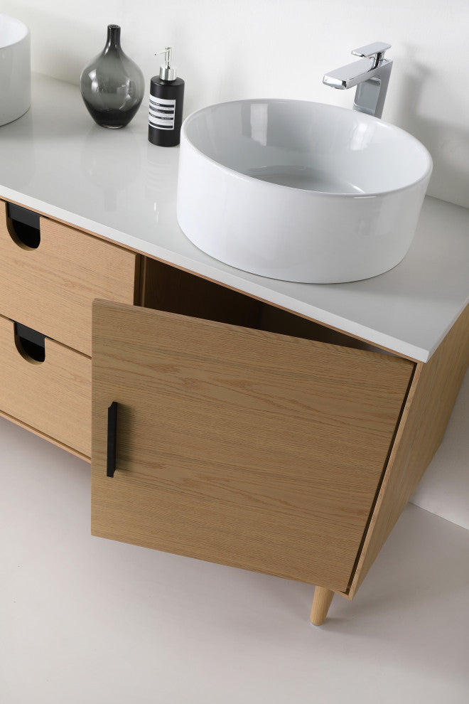 Newton Bath Vanity, Whitewash Oak, 60", Double Sink, Freestanding