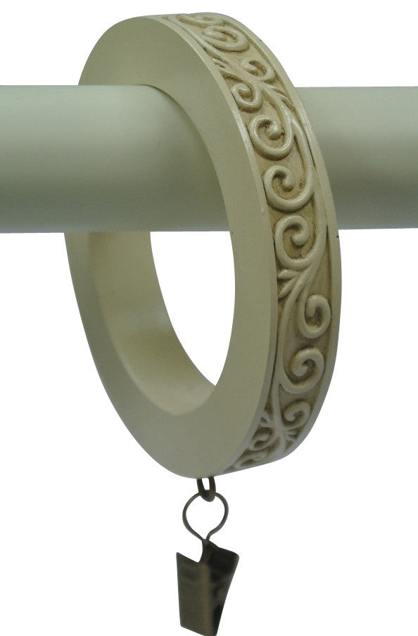 2 1/2" Scroll Designer Curtain Rings, Ivory, Set of 8