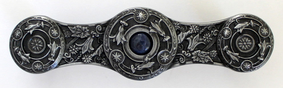 Jeweled Lily Pull Antique Brass, Blue Sodalite Natural Stone, Antique Pewter, Bl