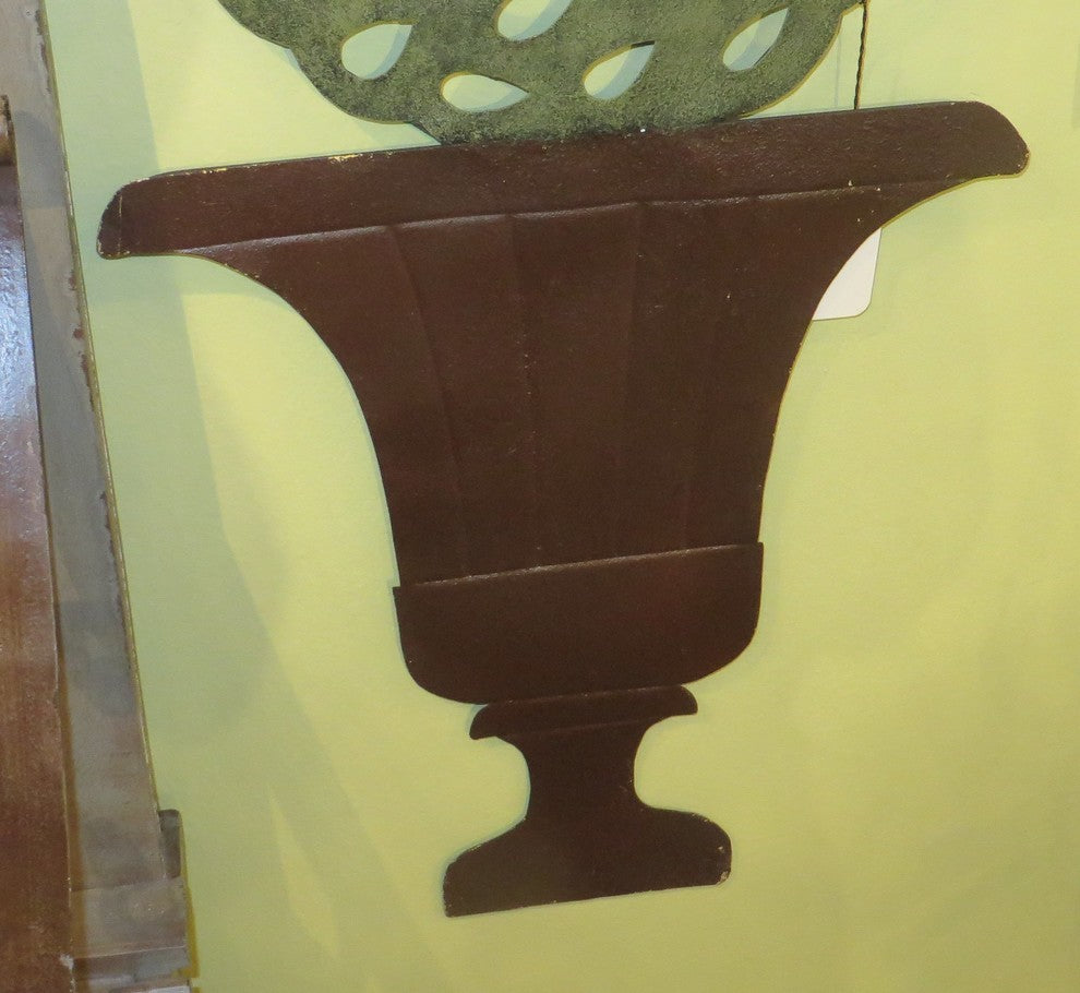 Tall Swirl Wall Topiary Urn Plaque, Garden Indoor Outdoor Column Green