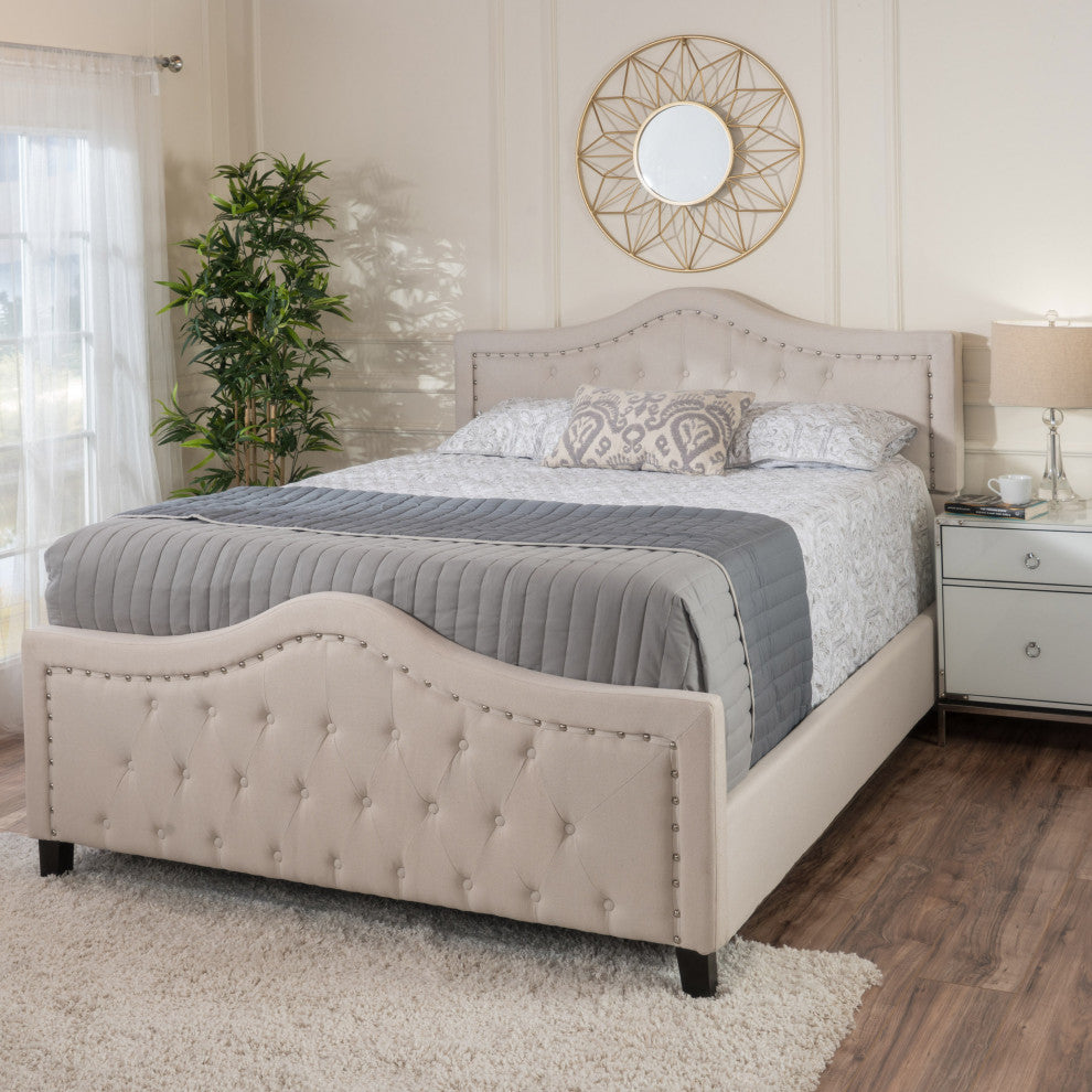 GDF Studio Livi Fabric Fully Upholstered Queen Bed Set, Ivory