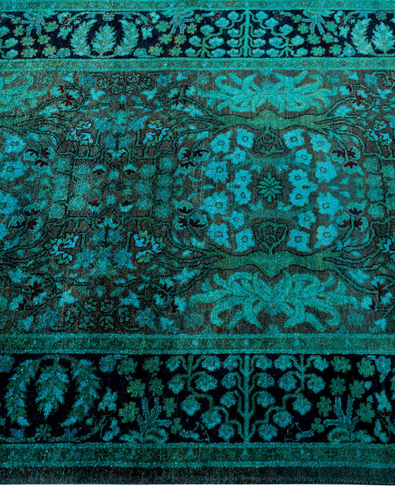 Overdyed One-of-a-Kind Hand-Knotted Area Rug Green, 2' 8" x 10' 7"