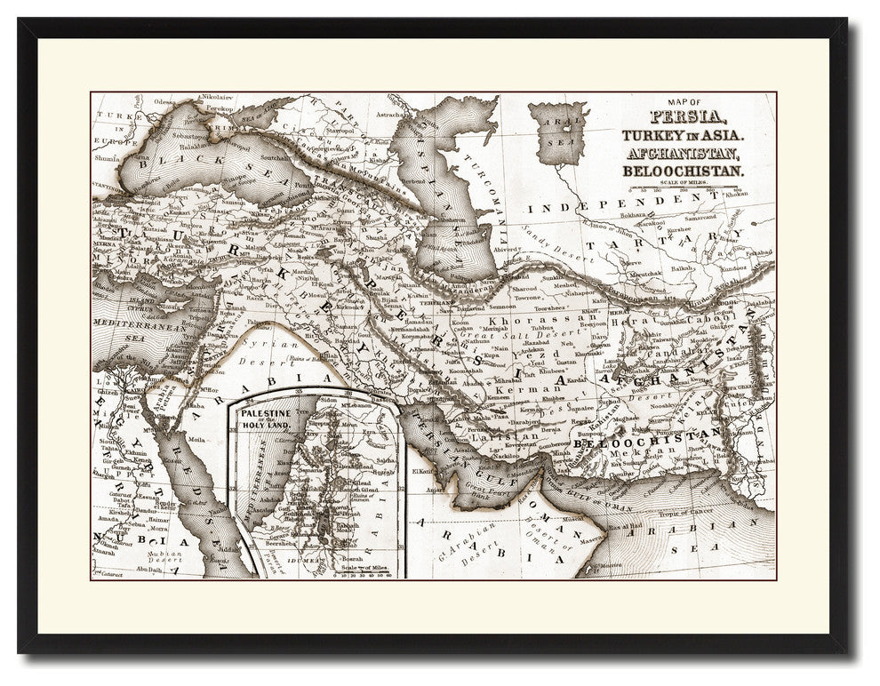 Persia Iraq Iran Afghanistan Vintage Sepia Map Canvas Print, 28"x37"