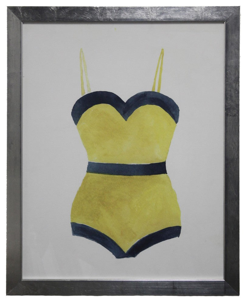 Yellow Bathing Suit With Blue Outline, Flat Wide Silver
