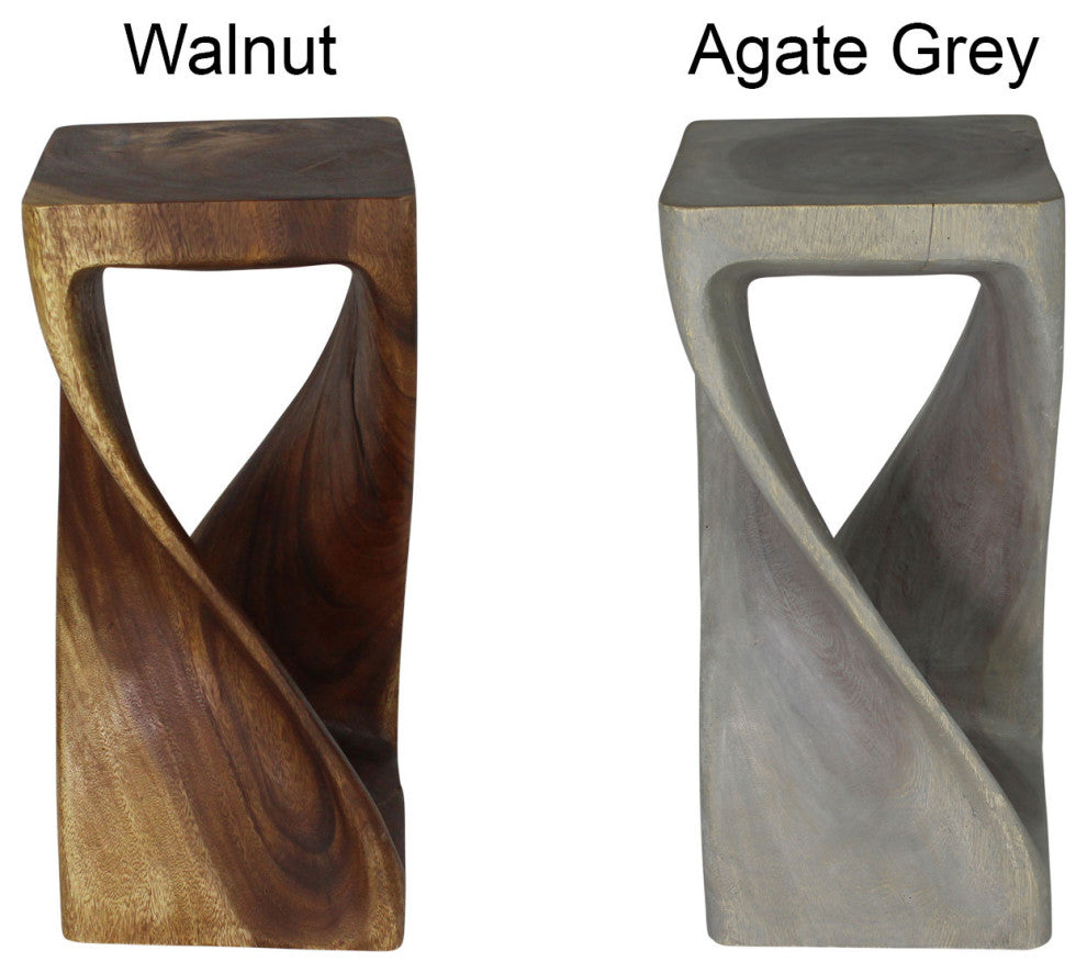 Haussmann Original Wood Twist Stool 12 X 12 X 26 In High Grey Oil