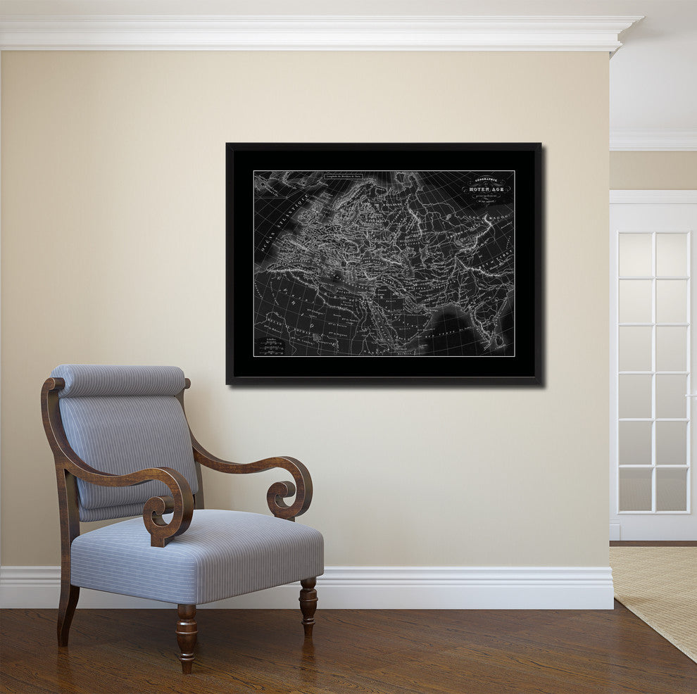 Europe In The Middle Ages Crusades Vintage Monochrome Map Canvas, 28"x37"