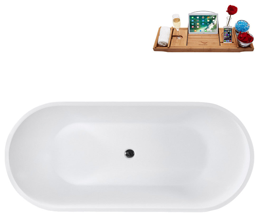 67" Streamline G-51-226-CH Freestanding Bathtub, Tray, Drain, Polished Chrome