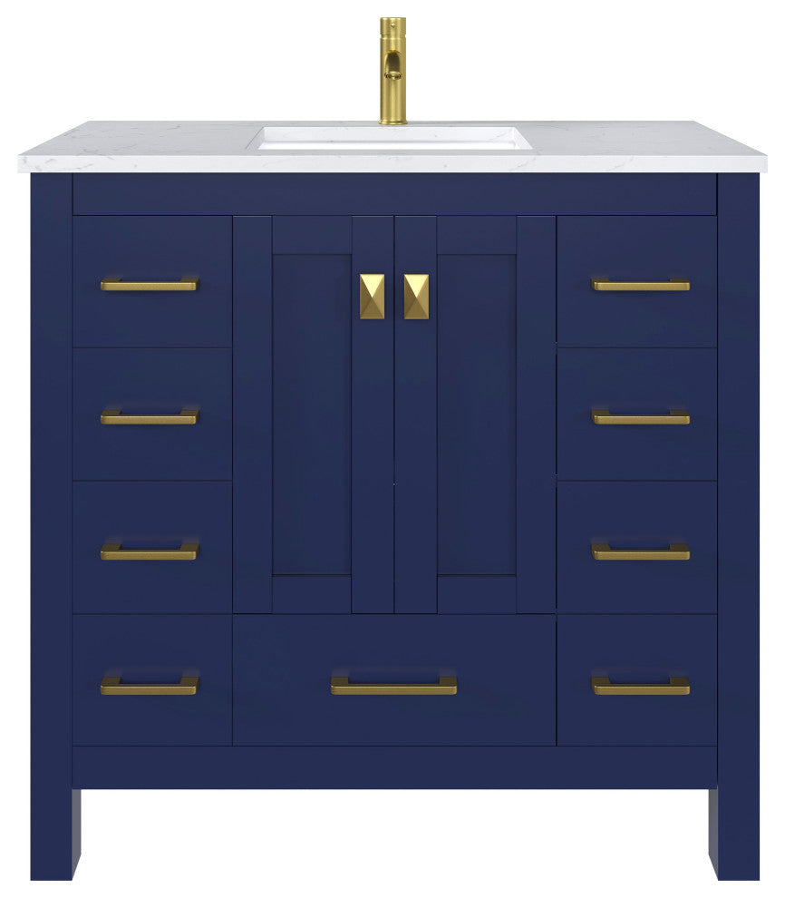 Eviva Hampton 36" Blue Vanity With White Quartz Top