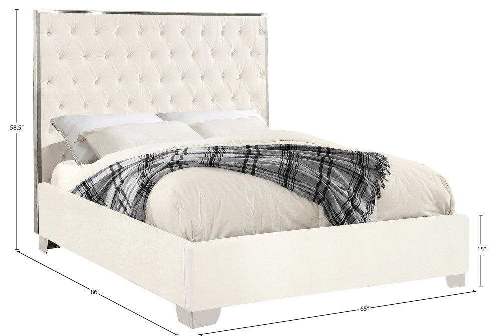 Lexi Velvet Bed, White, Queen