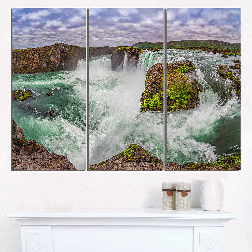 "Majestic Godafoss Waterfall Iceland" Metal Wall Art, 3 Panels, 36"x28"