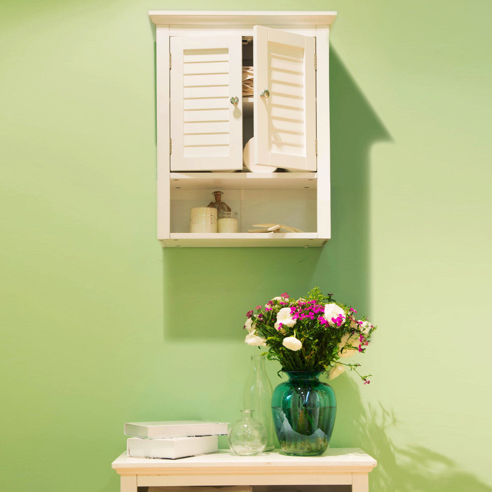 24.1"H Wooden Bathroom Wall Storage Cabinet With Double Doors, White