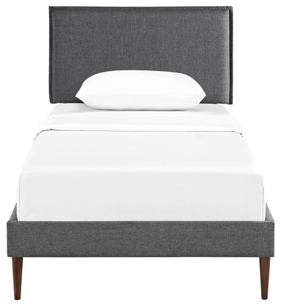 Modway Camille Twin Fabric Platform Bed With Round Tapered Legs, Gray