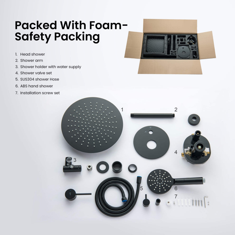 Ceiling Mounted 2-Function Shower System, Rough, Valve, Matte Black