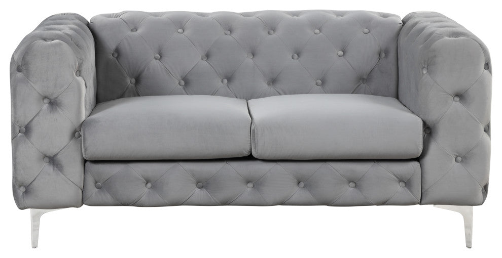Julissa 4 Piece Velvet Living Room Set UFE, Gray