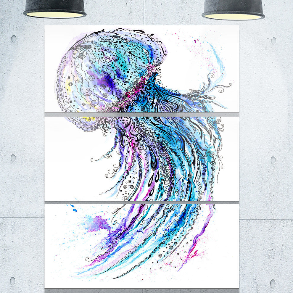 "Jelly Fish Watercolor" Painting Metal Wall Art, 3 Panels, 28"x36"