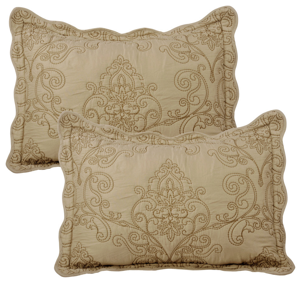 Damask Embroidered Quilted 4 Piece Bed Spread Sets, Incense, King