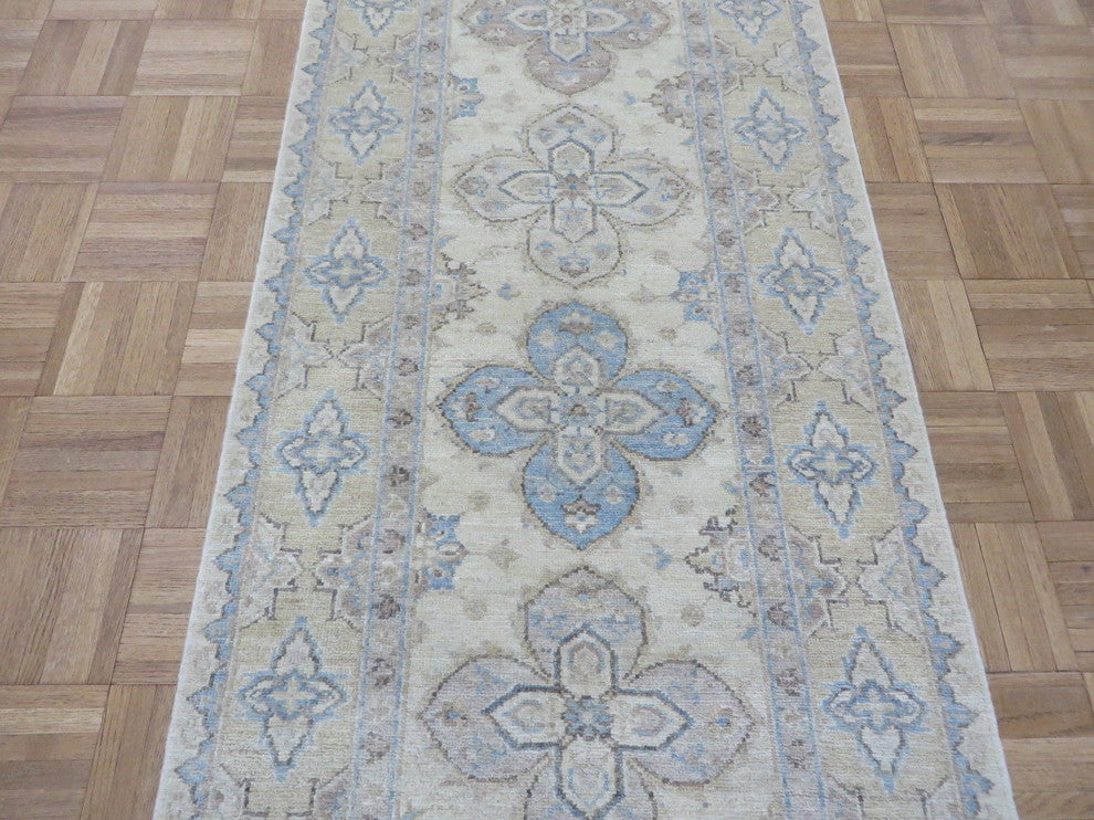 2'6x13'7 Runner Hand Knotted Ivory Fine Peshawar Khotan Oriental Rug