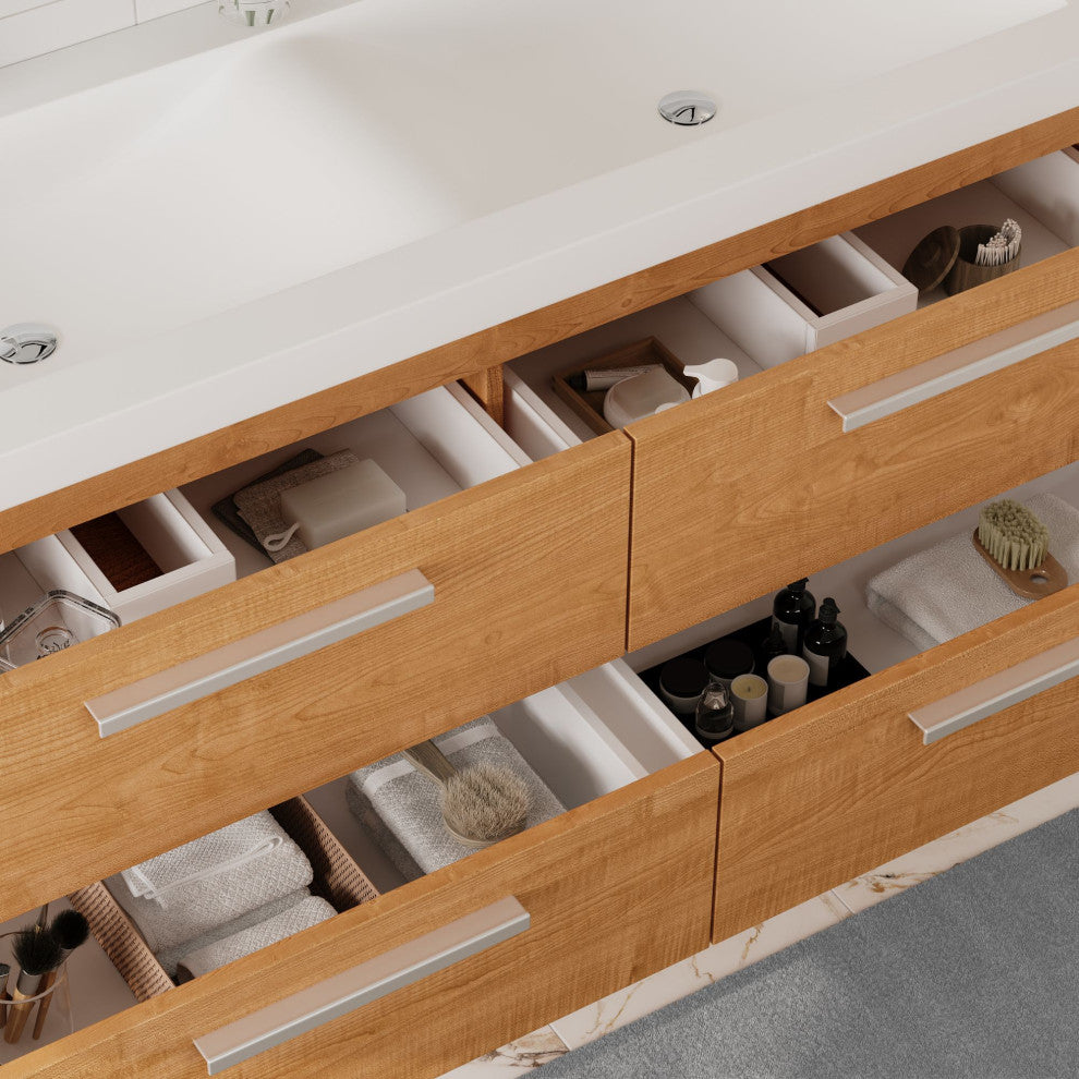 The Aeris Bathroom Vanity, Oak, 55", Double Sink, Wall Mount