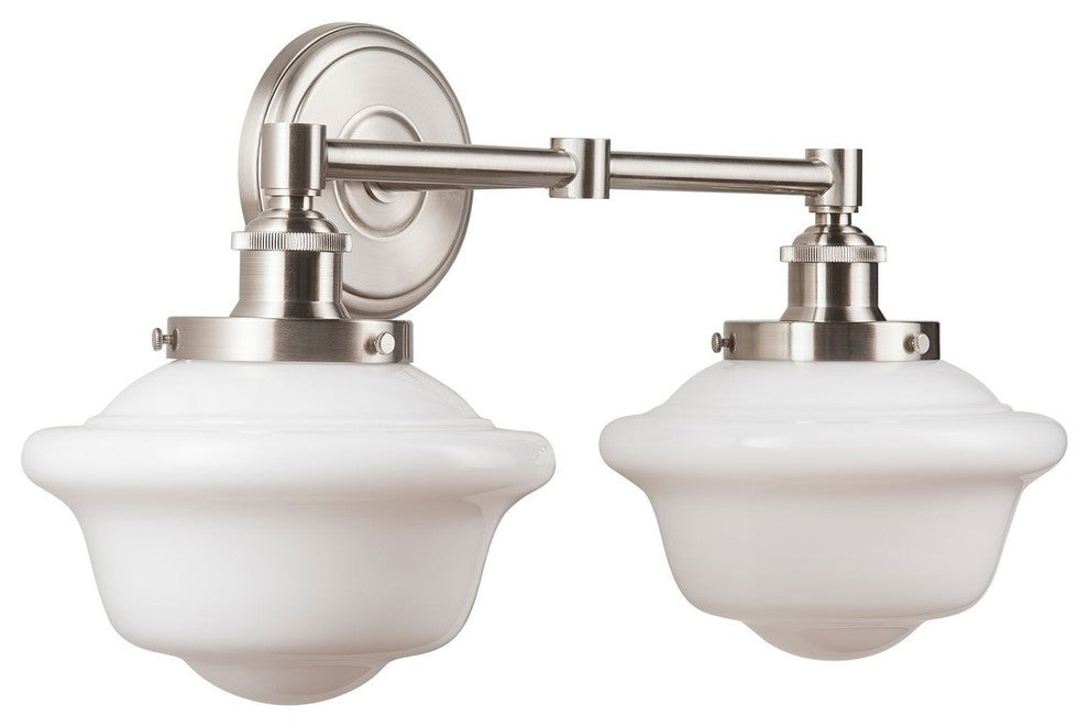 Lavagna 2 Light Schoolhouse Wall Sconce with Milk Glass, Brushed Nickel